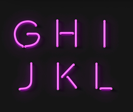 Number seven glowing in the dark, pink blue neon light. Bright Neon Font Number 7. Night Show Alphabet. 3d Rendering Isolated on black background.