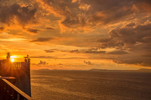Sorrento Italy Sunset on the Amalfi Coast showing gorgeous orange sly and clouds