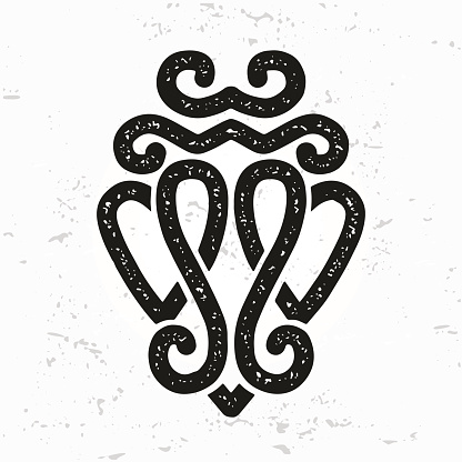 Luckenbooth brooch vector design element. Vintage Scottish two heart shape symbol concept. Valentine day or wedding illustration on grunge background.