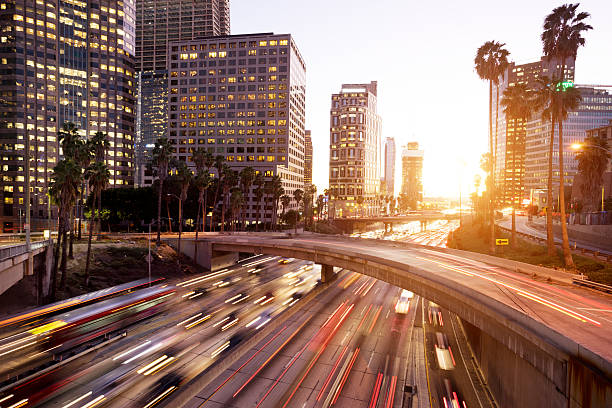 istock traffic through urban with sunset in los angle 510462026