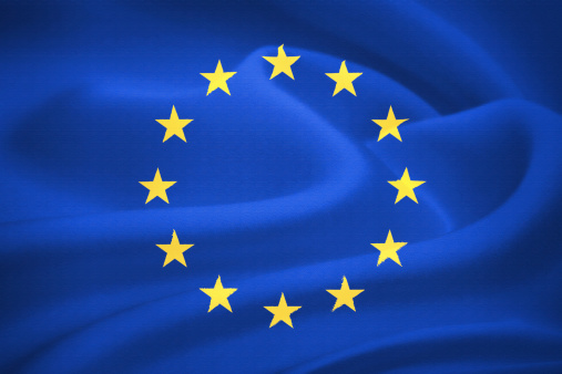 Flag of the European Union on a metal plate