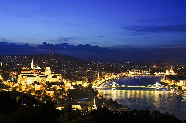 istock Budapest by night with Szechenyi chain bridge 510463451