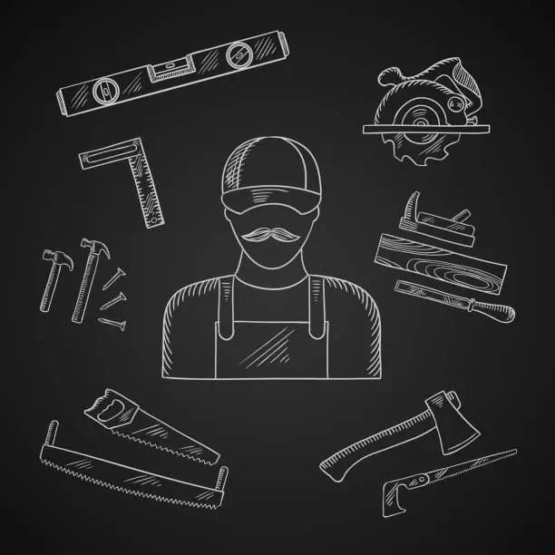 Vector illustration of Carpenter and toolbox tools icons
