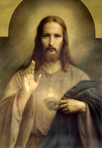 The heart of Jesus Christ Copy of typical catholic image of heart of Jesus Christ probably originally by Czech painter Emanuel Dite (1862 - 1944). religiosity stock illustrations