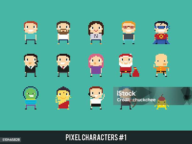 Pixel Characters Stock Illustration - Download Image Now - Pixelated, Characters, Avatar