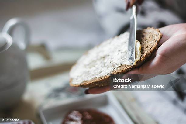 Butter On A Slice Of Bread Stock Photo - Download Image Now - Bread, Butter, Buttering