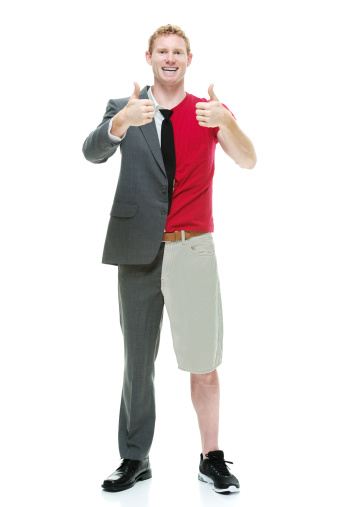 Man Handling Two Roles One Man Two Roles Stock Photo - Download Image Now - Shorts, Suit, 20 ...