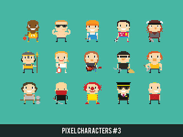 Pixel Characters Set of different pixel art characters basketball crowd stock illustrations