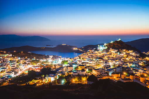 View of Ios, Greece during twilight