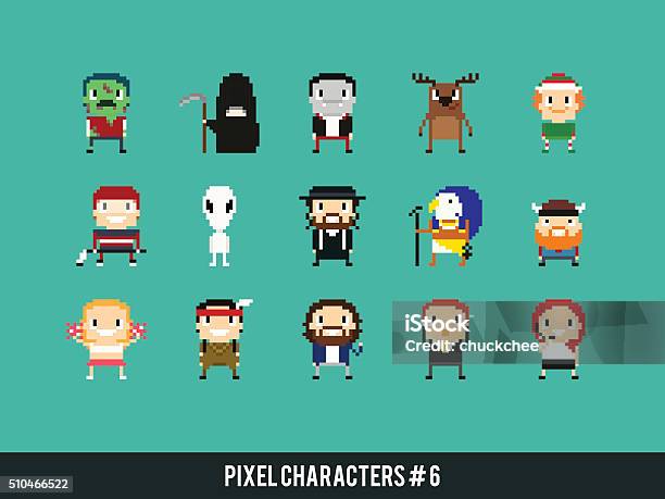 Pixel Characters Stock Illustration - Download Image Now - Pixelated, Characters, Girls