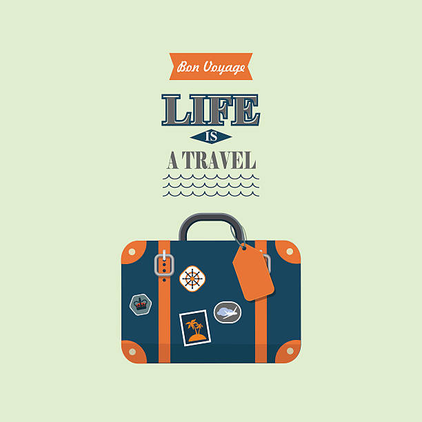 ilustraciones, imágenes clip art, dibujos animados e iconos de stock de vida es un cartel de vector de de viaje - suitcase label travel luggage