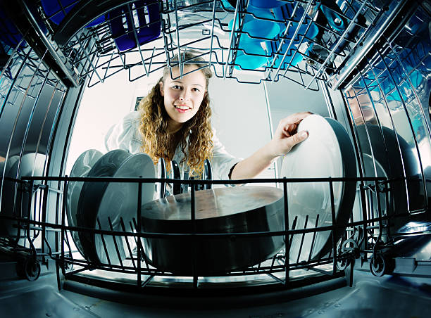 istock View from inside dishwasher of pretty young woman loading dishes 510467887