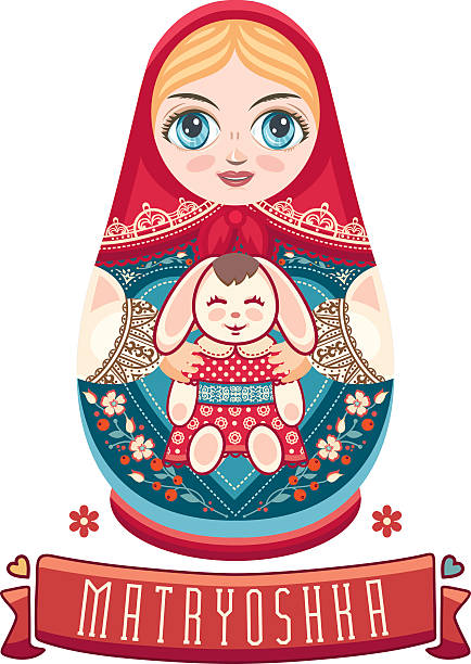 ilustrações, clipart, desenhos animados e ícones de matryoshka. babushka boneca. - wood toy babushka isolated on white