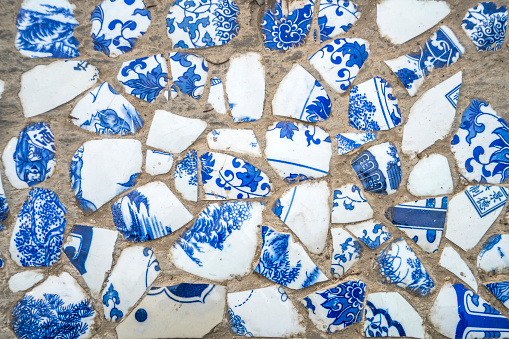 Pieces of porcelain on the wall