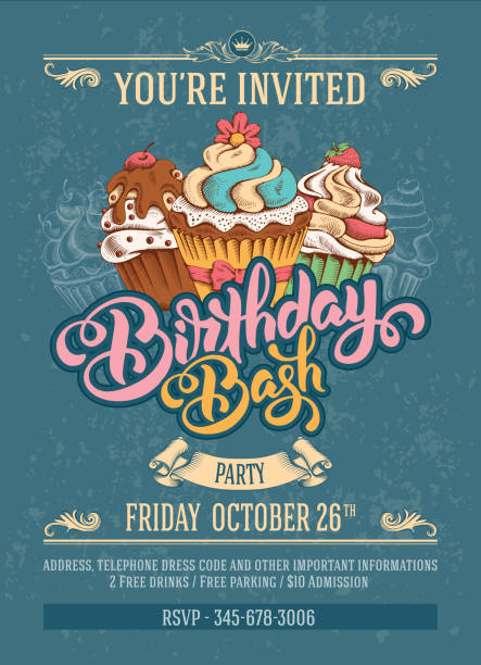 ilustrações, clipart, desenhos animados e ícones de aniversário de convite - birthday birthday card cake cupcake