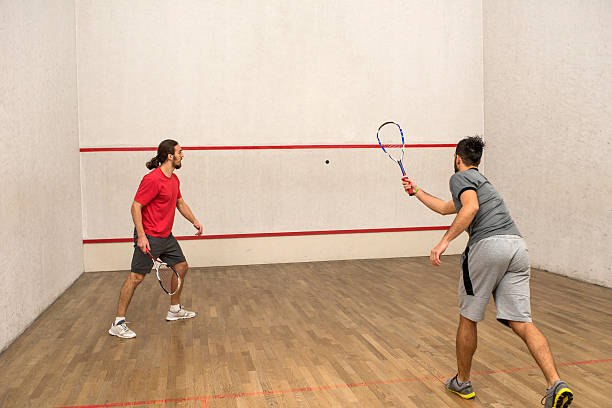 istock Male athletes exercising racketball on a court. 510475232