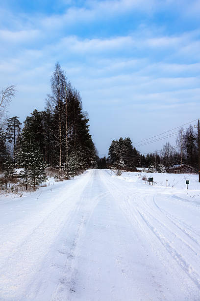 istock Winter landscape with forest road and the sky 510475320