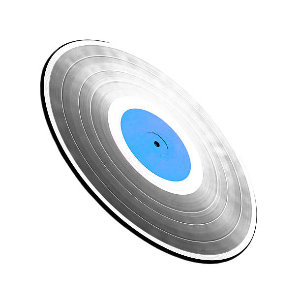 istock Black LP record with blue label isolated on white closeup 510475896