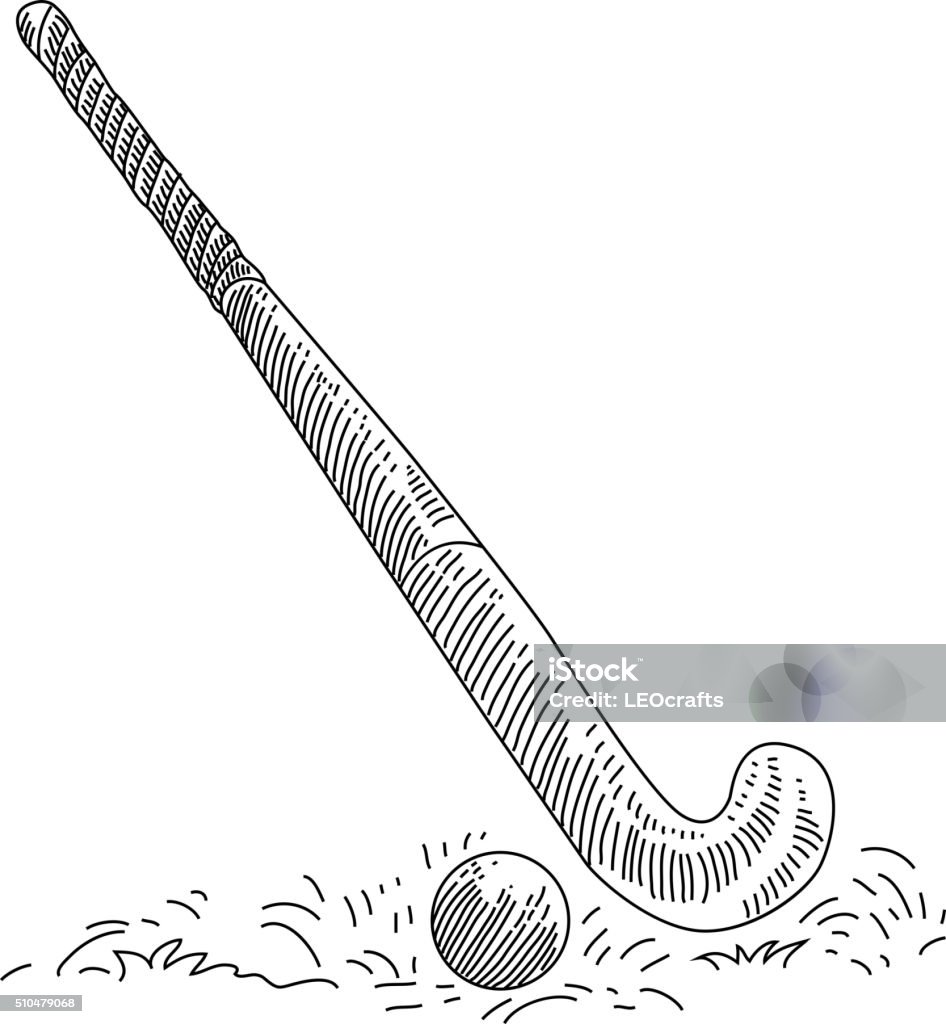 Hockey Stick and Ball drawing Line drawing of Hockey Stick and Ball. Elements are grouped.contains eps10 and high resolution jpeg. Field Hockey stock vector