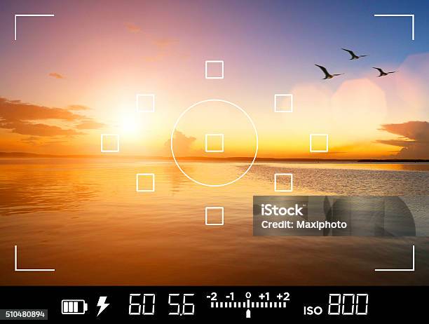 View Through Camera Viewfinder Photographing A Sunset Stock Photo - Download Image Now