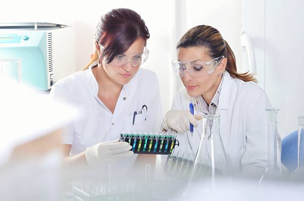 istock Attractive young PhD students scientists observing the color shift 510482376
