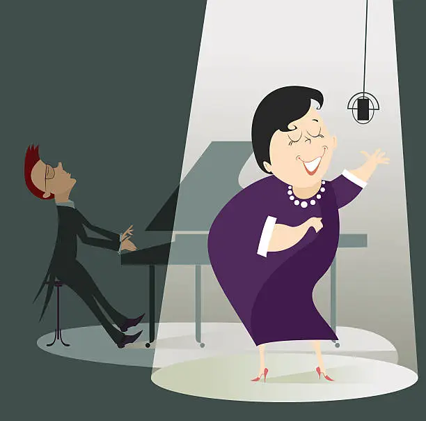 Vector illustration of Singer woman and a pianist