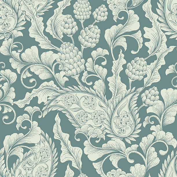 seamless floral ornament - wallpaper pattern silk pattern rococo style stock illustrations