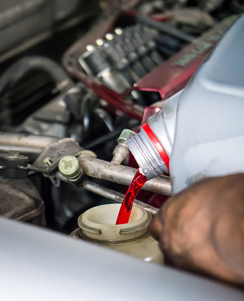 Hand pouring transmission fluid Hand pouring transmission fluid as for the good car maintenance liquid stock pictures, royalty-free photos & images