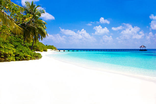 Postcard from Cheval Blanc Randheli, The Maldives stock photo