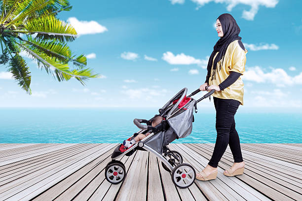 Baby stroller icon 3d render concept of little baby care or walking family baby stroller icon vector illustration