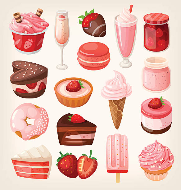 bildbanksillustrationer, clip art samt tecknat material och ikoner med strawberry desserts - strawberry cake