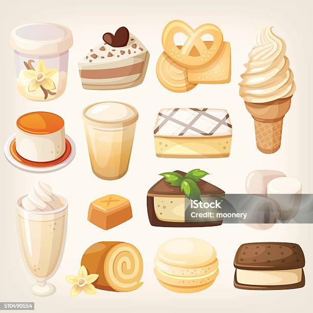 Vanilla Desserts Stock Illustration - Download Image Now - Vanilla, Vanilla Ice Cream, Slice of Food
