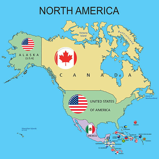 ilustrações, clipart, desenhos animados e ícones de américa do norte-flags no mapa - panama map flag patriotism