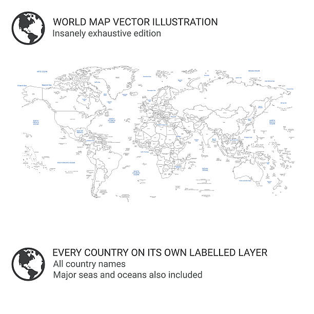 World Map - Every country on its own layer Vector illustration world map. All countries included, every one of them has its own layer. international border stock illustrations