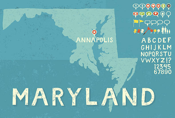 Map of Maryland with icons Map of Maryland with icons maryland us state stock illustrations