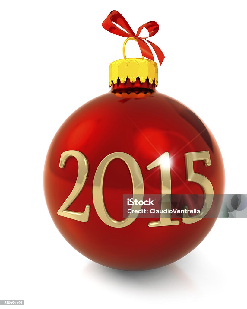 happy new year red christmas bauble isolated on white background 2015 Stock Photo