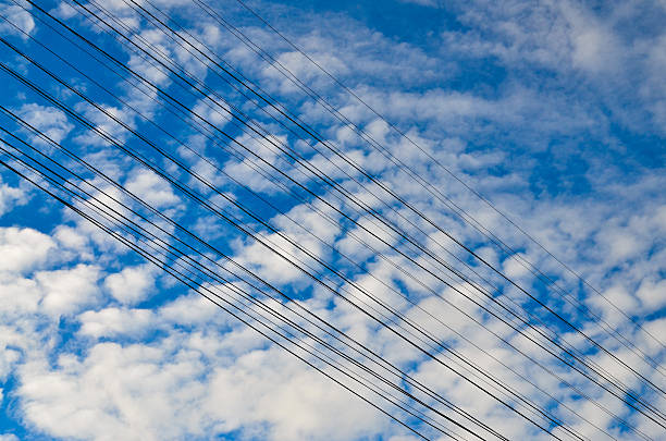 Power lines across sky.