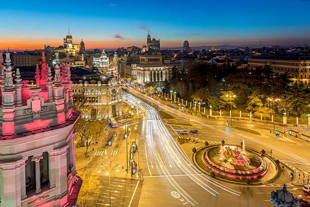 Madrid by night Night time view over Cibeles, Madrid, Spain. madrid city view stock pictures, royalty-free photos & images