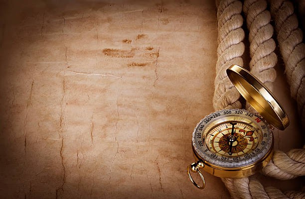 istock Compass and rope on the old paper background 510513023