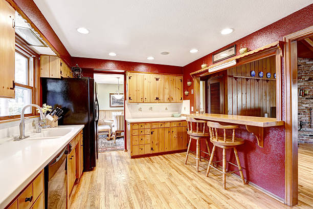 istock Contrast colors kitchen room with open wall 510515055