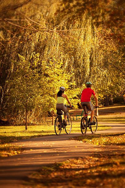 istock Healthy Young Couple Biking Exercise in Autumn 510517625