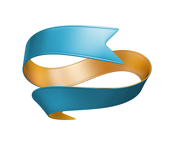istock 3d blue gold double sided festive ribbon tag, isolated object 510518887