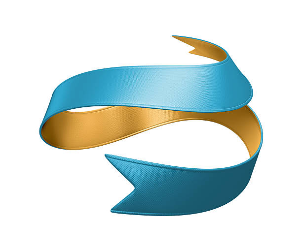 istock 3d blue gold double sided festive ribbon tag, isolated object 510518891