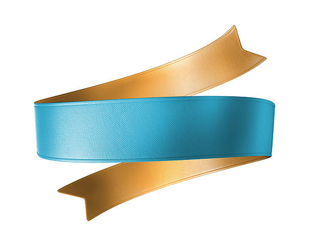 istock 3d blue gold double sided festive ribbon tag, isolated object 510518893