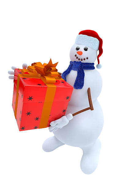 bałwan śniegowy z prezent - christmas three dimensional shape small men zdjęcia i obrazy z banku zdjęć