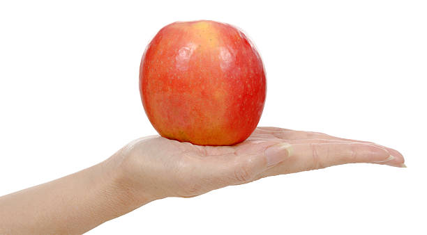 istock Woman's hand holding red apple. Isolated on a white background. 510561156
