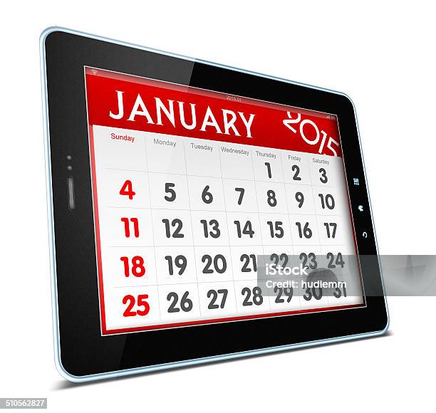 January 2015 Calender On Digital Tablet Stock Photo - Download Image Now - 2015, Black Color, Calendar