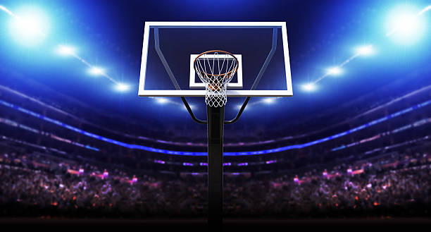 Basketball arena 3d modelled and rendered basketball hoop. scoreboard stadium sport seat stock pictures, royalty-free photos & images