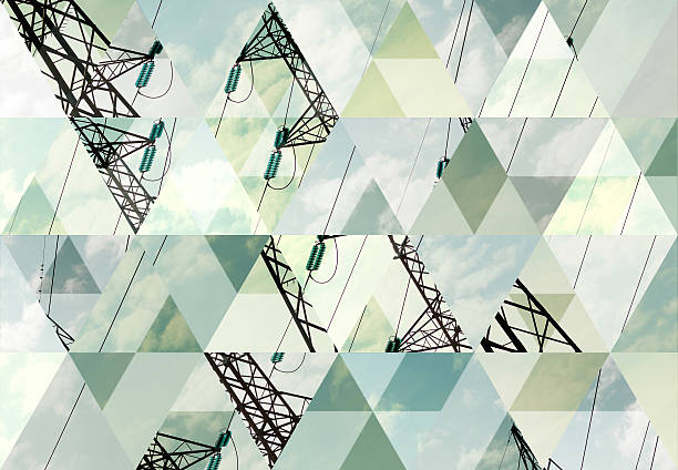 istock Abstract triangle shaped background: Power line silhouette against sky 510563692