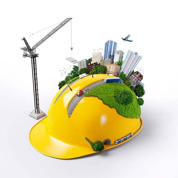 City on the construction helmet.